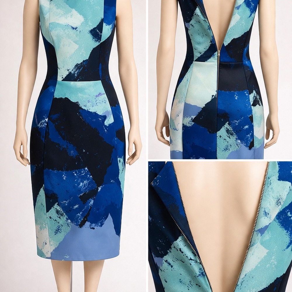 Calvin Klein Blue Abstract Midi Sheath Dress - Picture 7 of 7